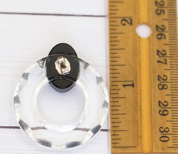 Vintage Plastic Colorless Ring Round Oval Black B… - image 2