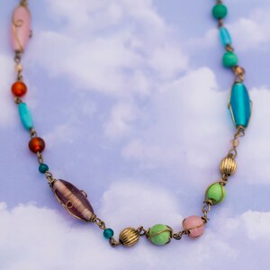 Vintage Boho Multicolor Colorful Glass Beaded Necklace 46 Inches - S8