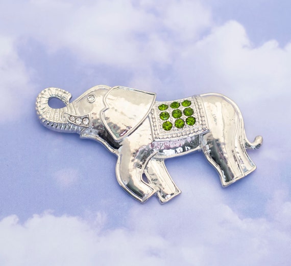 Vintage Elephant Colorful Rhinestone Silver Tone … - image 1