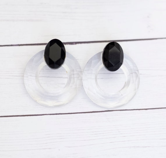 Vintage Plastic Colorless Ring Round Oval Black B… - image 1