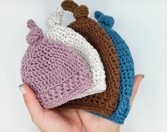 Baby Top Knot Hat Crochet Pattern | Preemie | Newborn | 3 Months | 6 Months