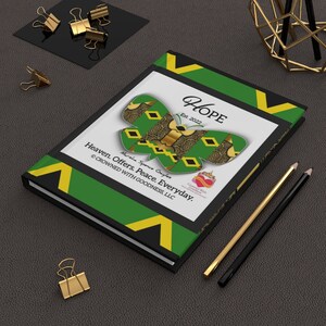 HOPE - Heaven. Offers. Peace. Everyday. - Black/Green Custom Designed Jamaican Themed Hardcover Journal Matte