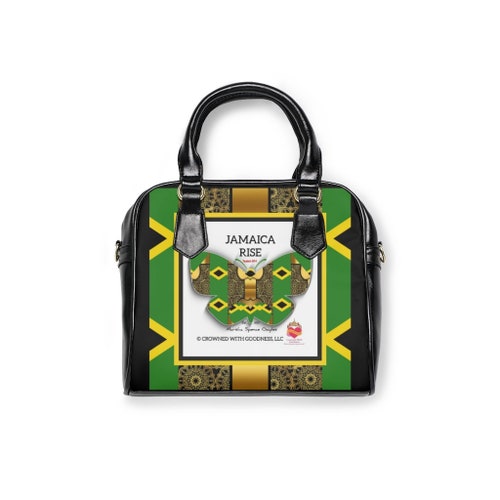 Jamaica buying Rise - Black/Multicolored Custom Designed Jamaican Shoulder Handbag