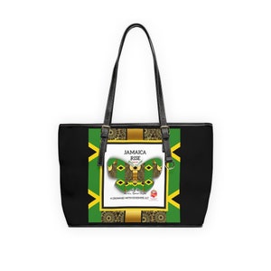 Jamaica Rise - Black/Multicolored Custom Designed Jamaican Themed PU Leather Shoulder Bag