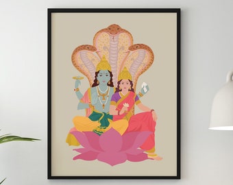 Lakshmi Narayan, Vishnu  Spiritual Wall Art for Home, Temple  Decor, Deity Devotional Poster, Hindu God, Printable Digital Download