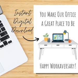 Happy Workaversary, Coworker Office, 5x7 in stampa download digitale, Teammate rende l'ufficio un ottimo posto dove stare, Biglietto per l'anniversario di lavoro
