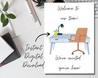 Welkom bij ons team, we're Excited you're Here 5 x 7 inch digitale download afdrukbare kaart, opmerking voor collega teamgenoot werknemer nieuw bij bedrijf