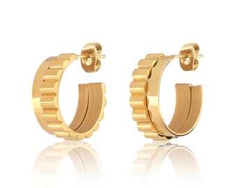 Golden Hoop Earrings, 18K PVD Gold Plated, Geometric Earrings, Gold hoops,Gold Hoop Earrings