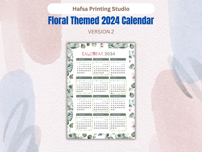 PRINTABLE Floral Theme 2024 Calendar Etsy