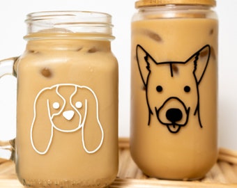 Aangepaste lijn kunst huisdier portret drinkglas kan Mason Jar mok | Cadeau voor hondenmoeder of dierenliefhebbers