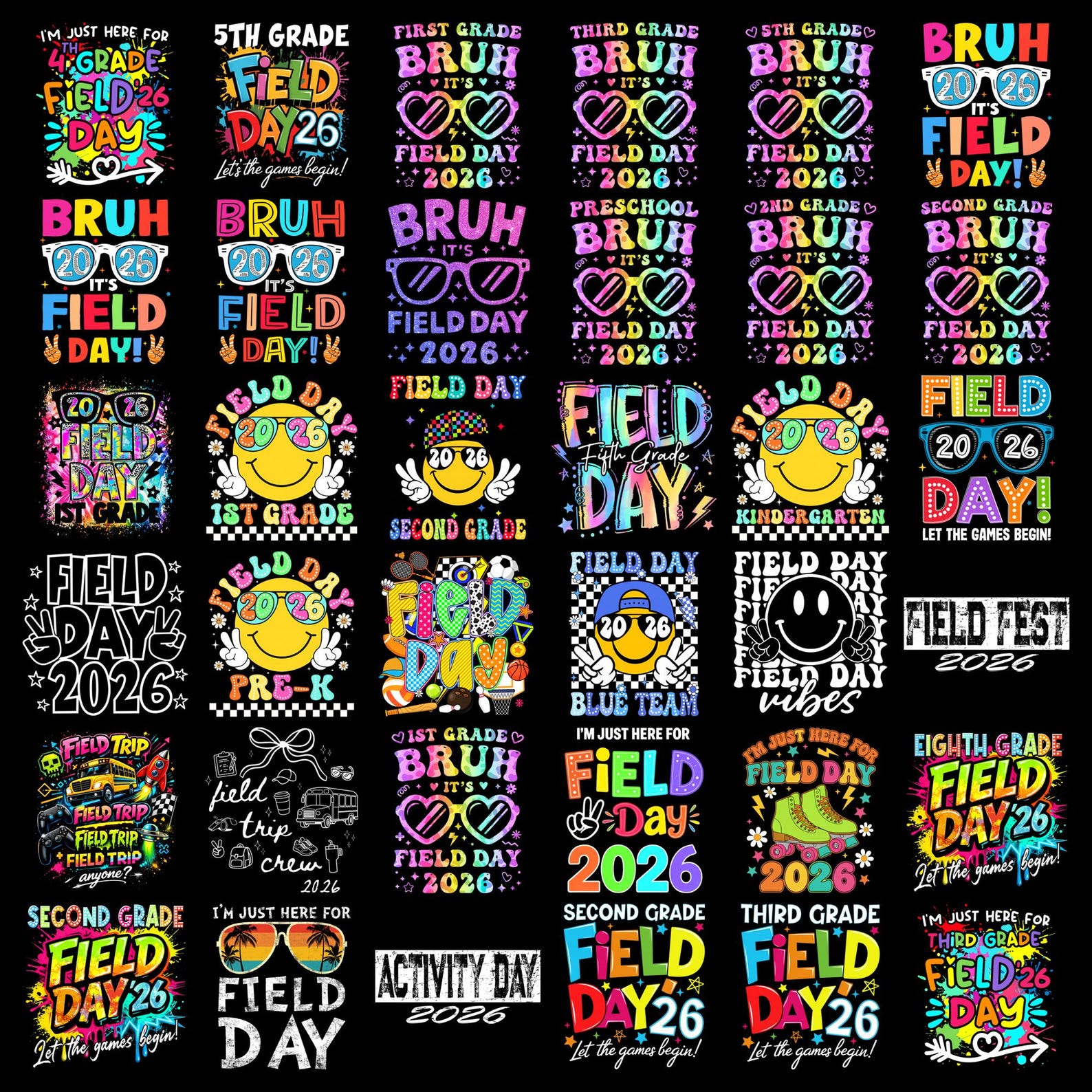 Field Day 2026 PNG Bundle, Let the Games Begin PNG, Colorful School ...