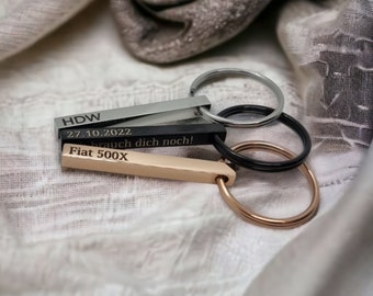 Bar keychain with engraving rectangle | Personal Gift | Silver/Rose Gold/Black/Gold