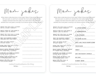 Mom Joke Baby Shower Game: Instant Download w/ Worksheet, Answer Key, & Multiple Color Designs (Plain White, Green, Blue, and Pink)