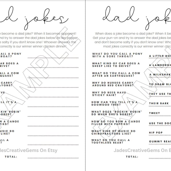 Dad Joke Baby Shower Game: Instant Download w/ Worksheet & Answer Key!