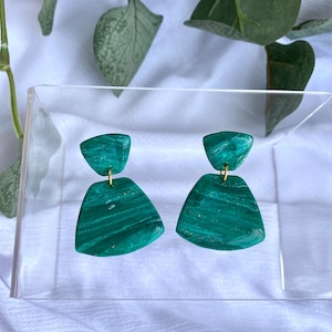 Polymer Clay + lightweight + Dangle drop earrings+ Teal+ blue + Green + Ocean + Marble + Minimalist + Boho+ stud earrings