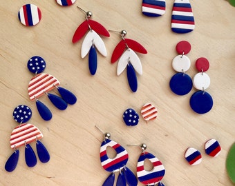 Fourth of July earrings+ American earrings+ USA jewelry+Polymer Clay + lightweight + Dangle drop earrings + Modern Jewelry+ Bold Jewelry