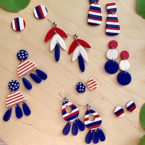Fourth of July earrings+ American earrings+ USA jewelry+Polymer Clay + lightweight + Dangle drop earrings + Modern Jewelry+ Bold Jewelry
