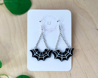 Glow in the dark spider web dangle polymer clay earrings+ Spider web+ halloween earrings+Fall earrings+ goth webs+ statement jewelry