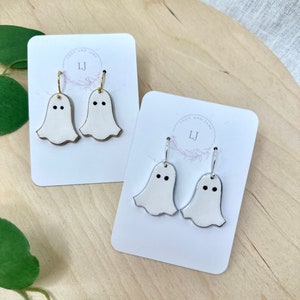 Brincos de argila de polímero fantasma + brincos fantasmas + brincos de halloween + leve + assustador + assustador +