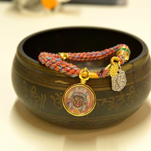Tibetan Zajilam Small Tangka Bracelet with Regong Hand-painted Tibetan Style Handwoven Gawu