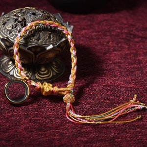 Sand Gold Tibetan Zakiram Bracelet, New Tibetan Style, Red Entangled Hand Rope