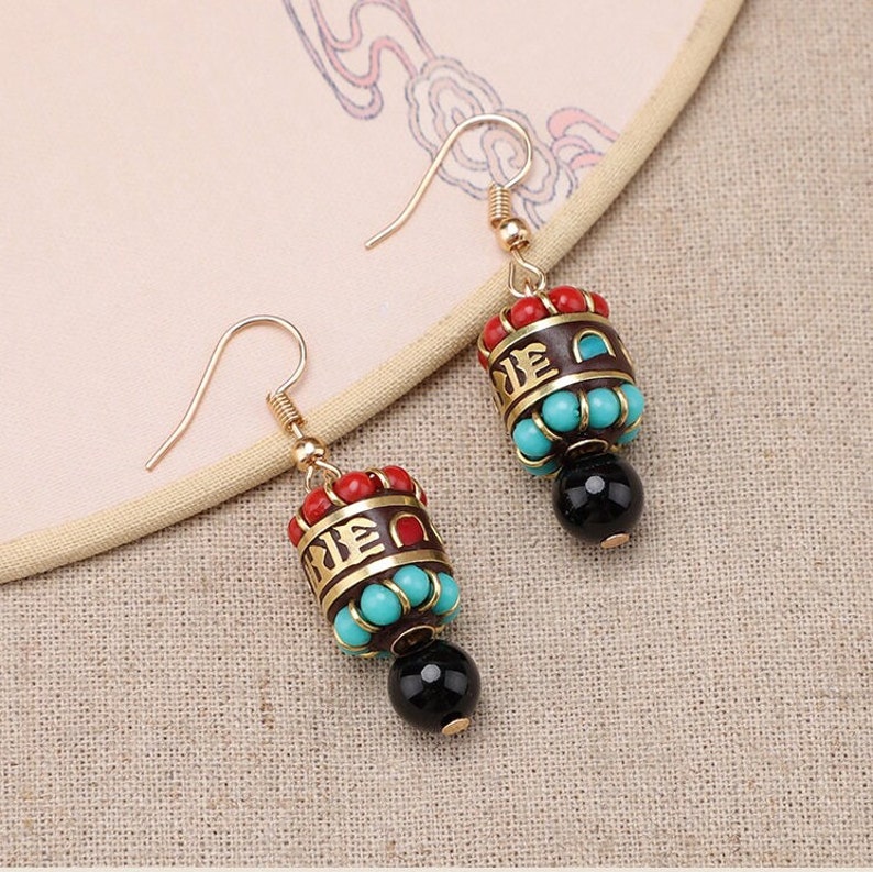Orange - Ethnic Tribal Tibetan Earrings from Himalaya 67
