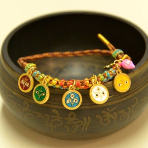 Tibetan Handmade Rope Tangka Handwoven Colorful Rope Five Gods of Wealth Bracelet