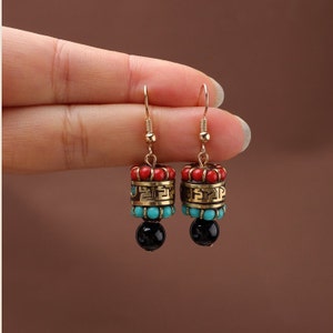 Original Ethnic Style Earrings Nepal Earrings Tibetan Earrings Large Circle Female Earrings Vintage Earrings