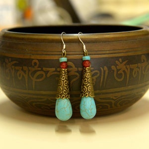 Ethnic style Tibetan Handmade retro agate pine Stone Earrings simple and elegant Earrings