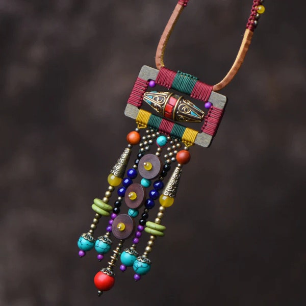 Ethnic style creative necklace tassel necklace temperament pendant necklace vintage sweater chain