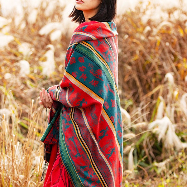 Sciarpa etnica a vento femminile tibetana Primavera e autunno asciugamano fuori dal mantello scialle aria condizionata