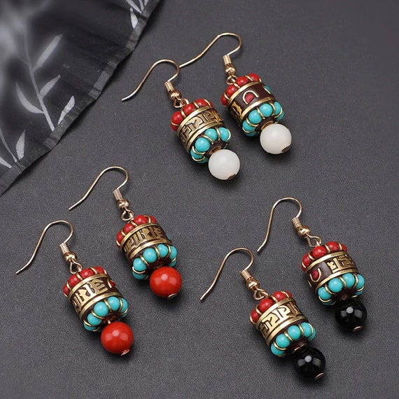 Multicolor - Ethnic Tribal Tibetan Earrings from Himalaya 08