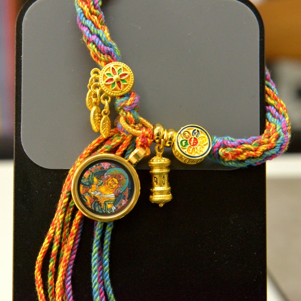 Bracelet tibétain réincarnation fait main Bracelet Zakiram vert Tara Huangcai Manjushri Thangka