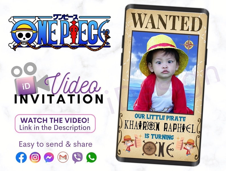 One Piece Video Invitation Custom Birthday Invite Animated Etsy