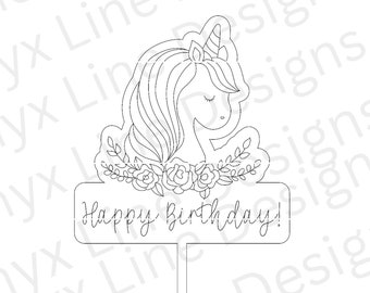 Unicorn cake topper svg file unicorn file laser glowforge cut file SCORE unicorn boho cake digital download