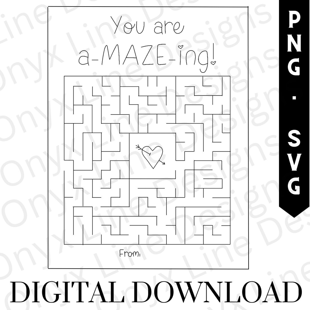 Valentine's Day Maze SVG Single Line Score Valentine Laser Ready