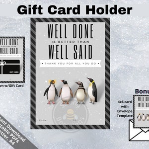 Bien fait Pingouins IMPRIMABLE Merci Porte-carte-cadeau, Enseignant Merci, Cadeau d’appréciation de l’enseignant, Garde d’enfants DIY Imprimer