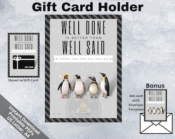 Well Done Penguins PRINTABLE Thank You Gift Card Holder, Teacher Thank You, Teacher Appreciation Gift, Childcare DIY Print