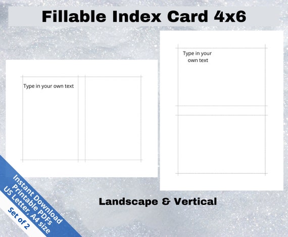 Printable 4x6 Index Card, Fillable Note Cards, Editable Index