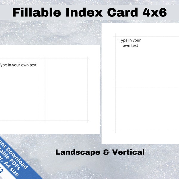 Printable 4x6 Index Card, Fillable Note Cards, Editable Index cards. Blank Index Cards, Index Card PDF, DIY Flashcard Template, SB037