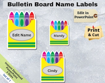 Crayon Name Tags: Editable Classroom Decor (PowerPoint, Digital Download)