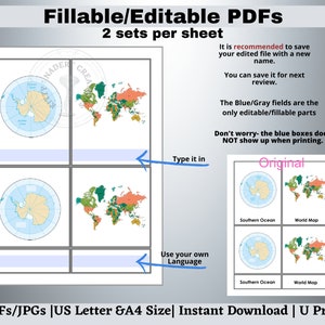 Continents Oceans Flashcards Printable, Editable Montessori ...