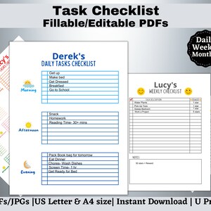 Lista de verificação diária Gráfico de tarefas para crianças Gráfico de responsabilidades Minha rotina diária Lista de tarefas Planejador personalizado IMPRIMÍVEL Editável PDF do ensino doméstico