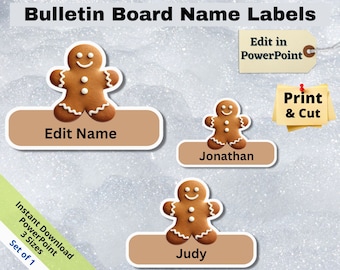Gingerbread Man Name Tags: Editable Classroom Decor (PowerPoint, Digital Download)