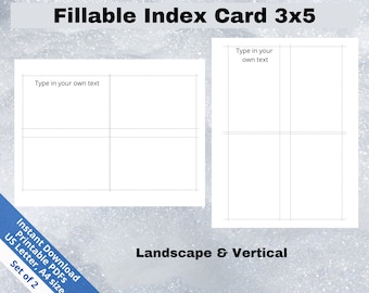 Printable 3x5 Index Card, Fillable Note Cards, Editable Index cards. Blank Index Cards, Index Card PDF, DIY Flashcard Template, SB036