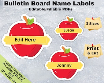 Red Apples Fall, Editable Student Name Tags PRINTABLES, Classroom Bulletin Board Décor, Door Name Labels Bunting, Sticker sheet template