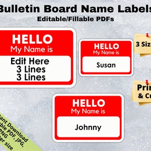 Red Hello My Name is, Editable Student Name Tags PRINTABLES, Classroom Bulletin Board Décor, Door Name Labels Bunting Sticker sheet template