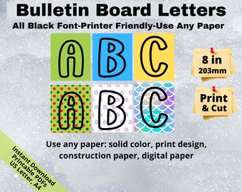 Bulletin Board Letters PRINTABLES, 8 inches, bunting banner, poster letters, party sign letters, Holla Black Font, SB016