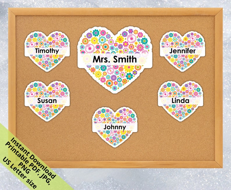 Heart Flowers, Editable Student Name Tags PRINTABLES, Classroom Bulletin Board Décor, Door Name ...