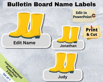 Yellow Rain Boot Name Tags: Classroom Decor (Printable, Editable)